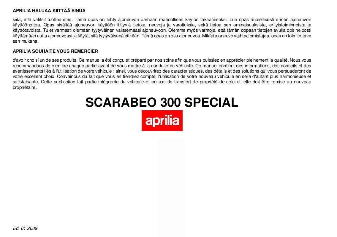 Mode d'emploi APRILIA SCARABEO 300 SPECIAL