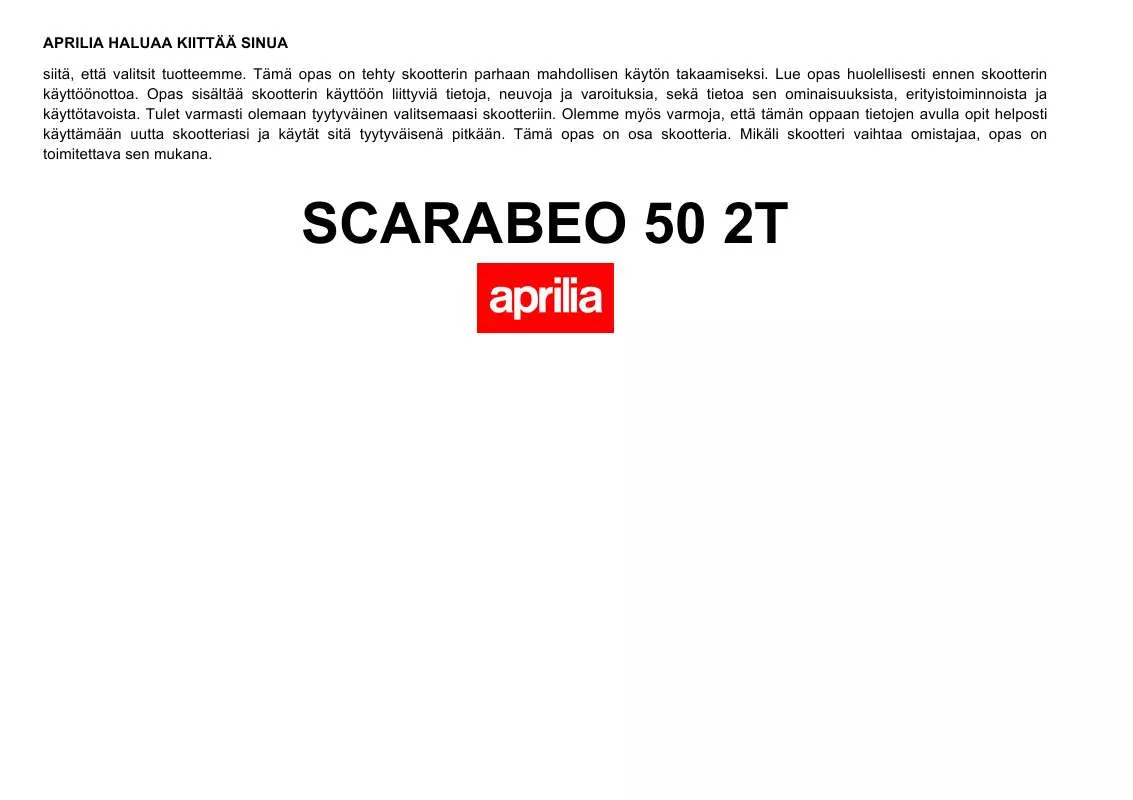 Mode d'emploi APRILIA SCARABEO 50 2T
