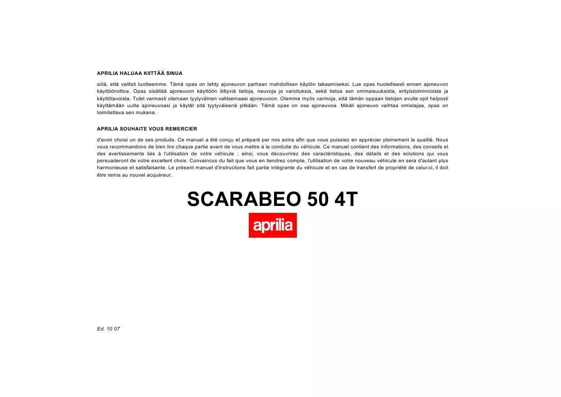 Mode d'emploi APRILIA SCARABEO 50 4T 4V