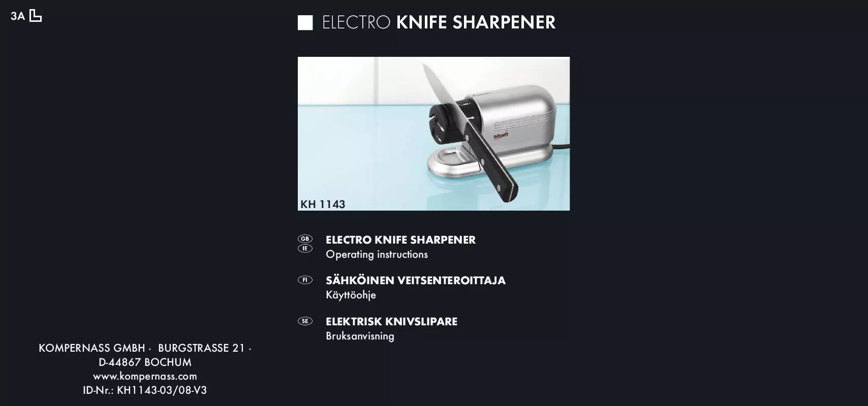 Mode d'emploi BIFINETT KH 1143 ELECTRO KNIFE SHARPENER