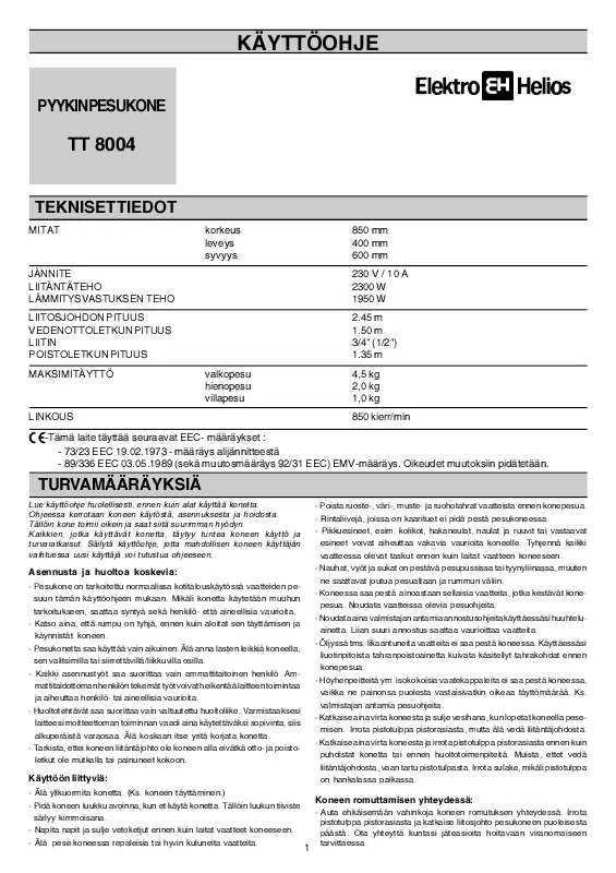 Mode d'emploi ELEKTRO HELIOS TT8004