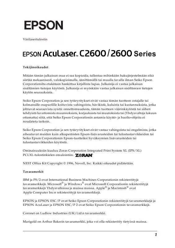 Mode d'emploi EPSON ACULASER 2600