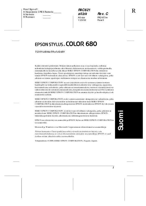 Mode d'emploi EPSON STYLUS COLOR 680