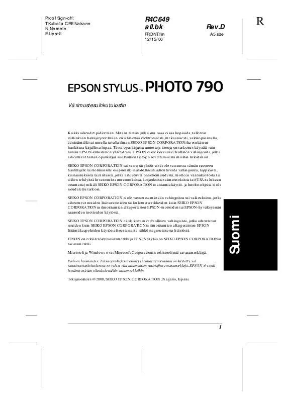 Mode d'emploi EPSON STYLUS PHOTO 790