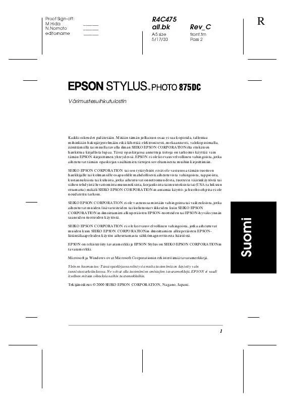 Mode d'emploi EPSON STYLUS PHOTO 875DC