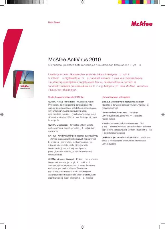 Mode d'emploi MCAFEE ANTIVIRUS PLUS 2010