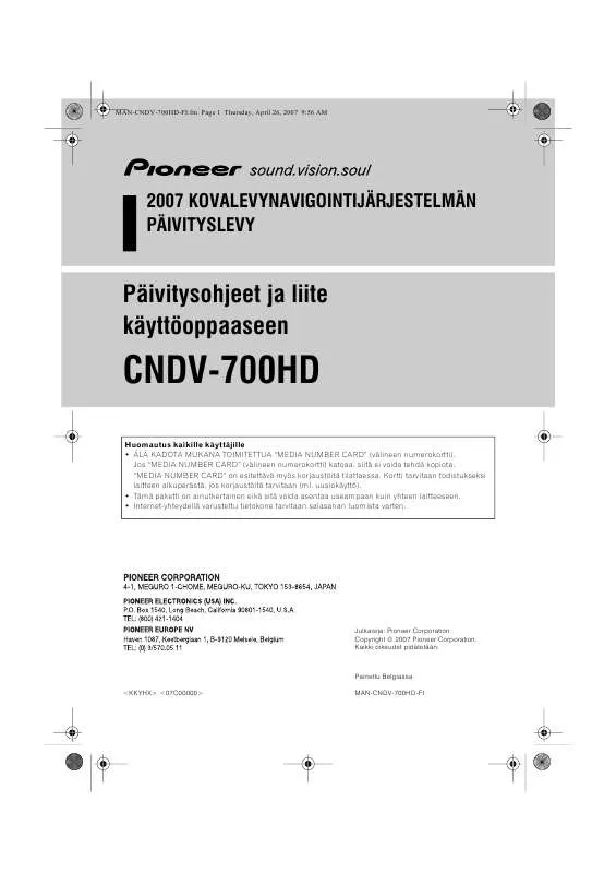 Mode d'emploi PIONEER CNDV-700HD