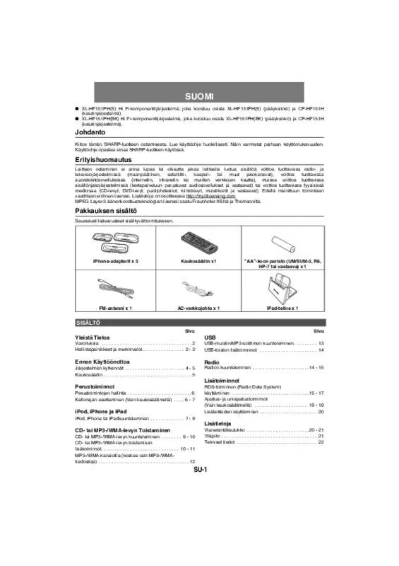 Mode d'emploi SHARP XL-HF151PH(S)/(BK)