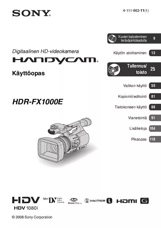 Mode d'emploi SONY HDR-FX1000E