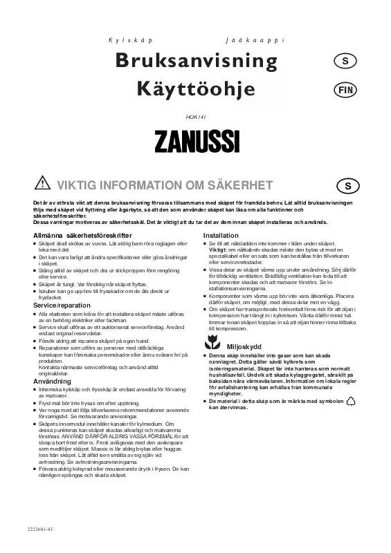 Mode d'emploi ZANUSSI HCM141