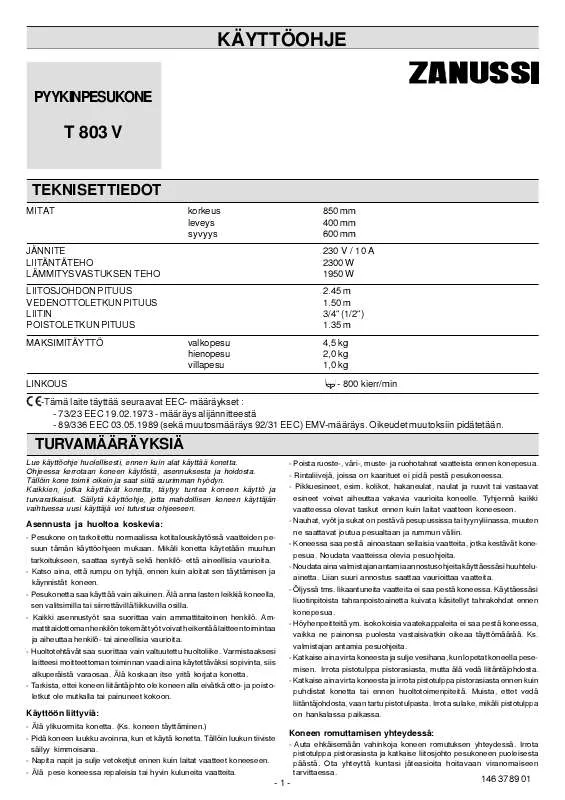 Mode d'emploi ZANUSSI T803V-1