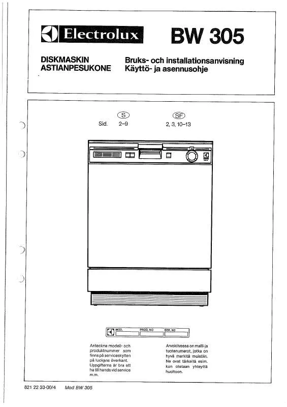 Mode d'emploi AEG-ELECTROLUX BW305