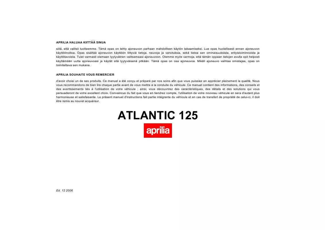 Mode d'emploi APRILIA ATLANTIC 125