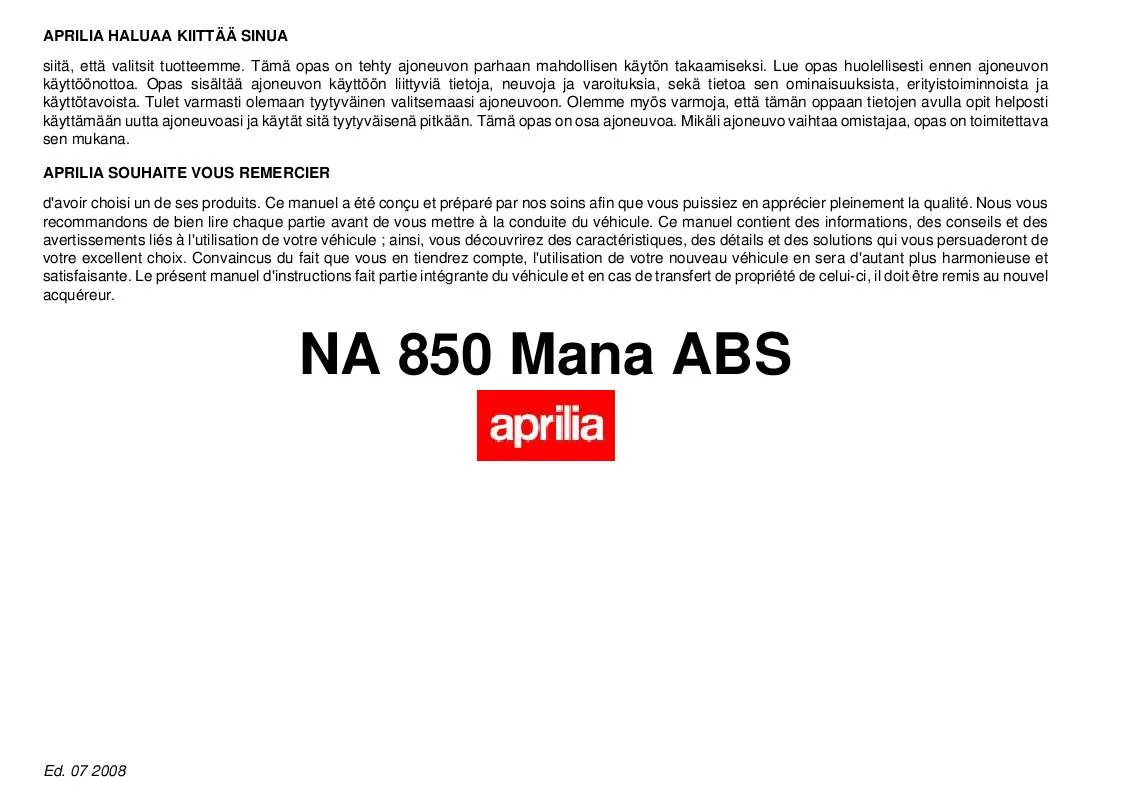 Mode d'emploi APRILIA MANA 850 ABS