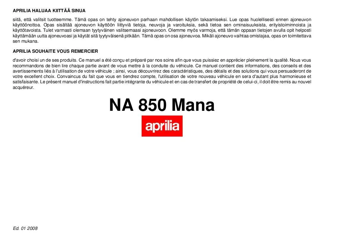 Mode d'emploi APRILIA MANA 850