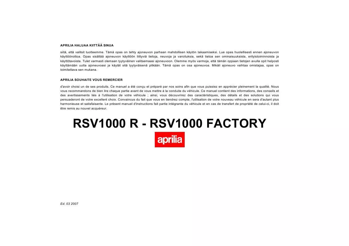 Mode d'emploi APRILIA RSV 1000 R