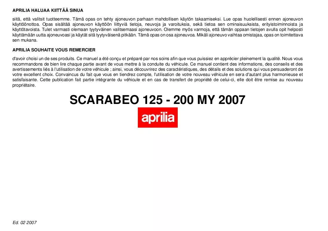 Mode d'emploi APRILIA SCARABEO 125-200