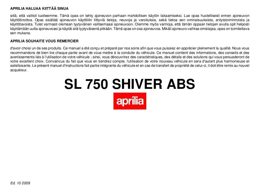 Mode d'emploi APRILIA SHIVER 750 ABS