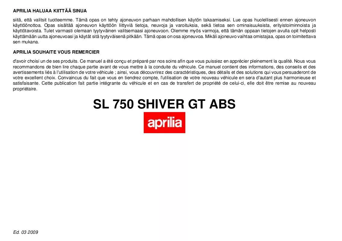 Mode d'emploi APRILIA SHIVER 750 GT ABS