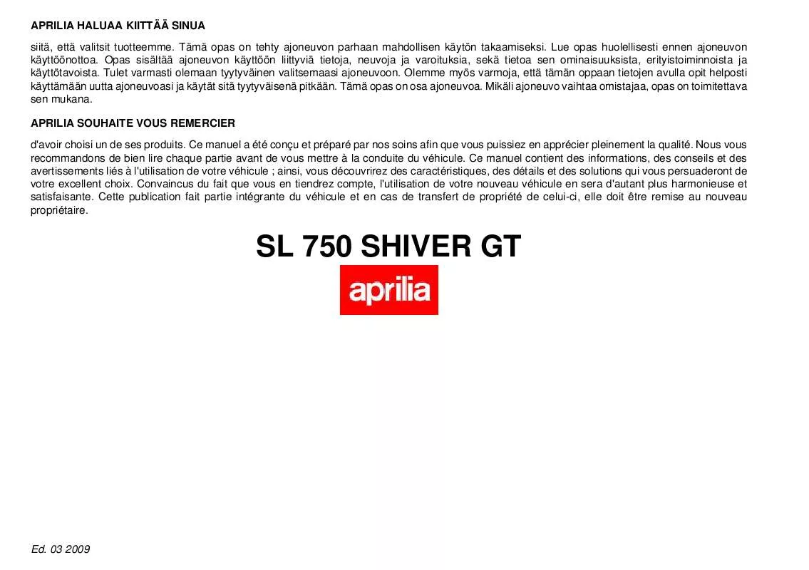 Mode d'emploi APRILIA SHIVER 750 GT