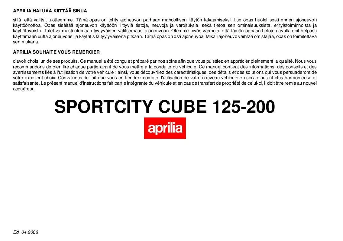 Mode d'emploi APRILIA SPORTCITY CUBE 125