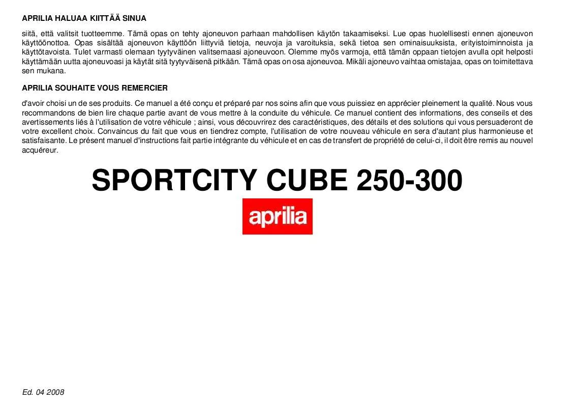 Mode d'emploi APRILIA SPORTCITY CUBE 300