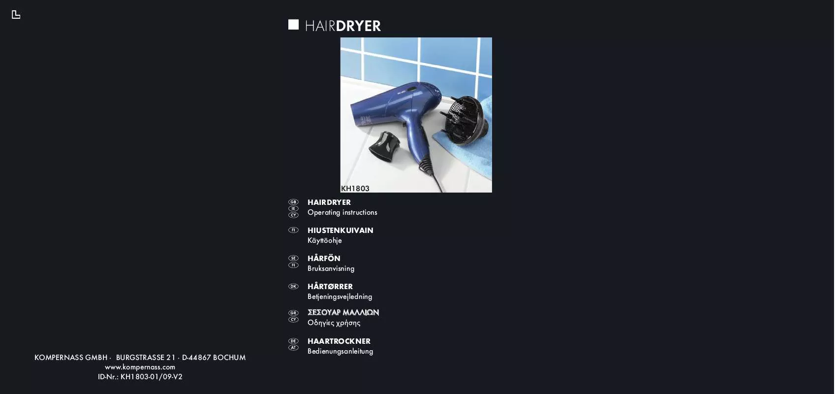 Mode d'emploi BALANCE KH 1803 HAIRDRYER