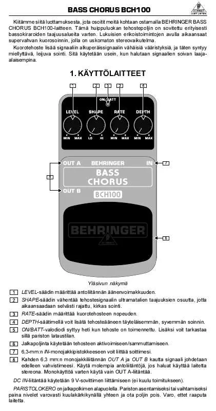 Mode d'emploi BEHRINGER BCH100