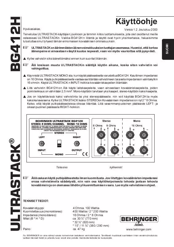 Mode d'emploi BEHRINGER BG412H