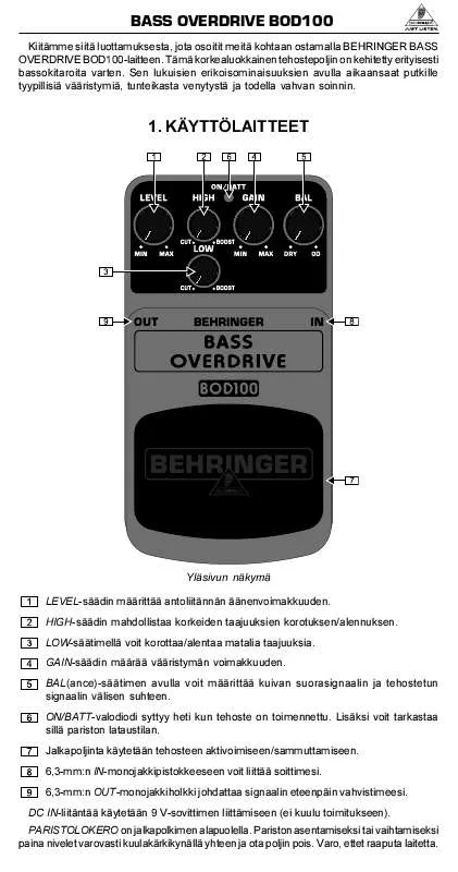 Mode d'emploi BEHRINGER BOD100