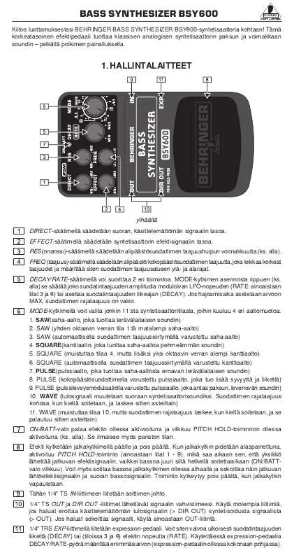 Mode d'emploi BEHRINGER BSY600