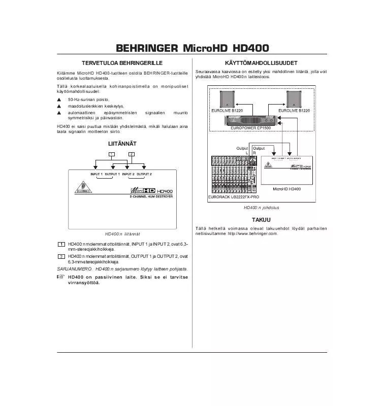 Mode d'emploi BEHRINGER HD400