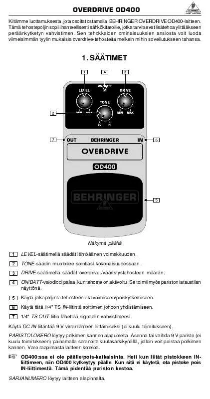 Mode d'emploi BEHRINGER OD400