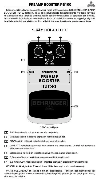 Mode d'emploi BEHRINGER PB100