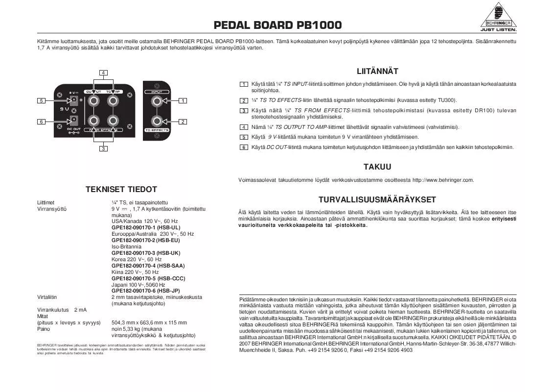 Mode d'emploi BEHRINGER PB1000