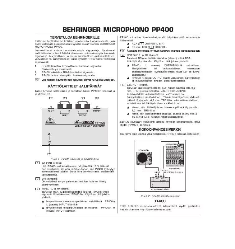 Mode d'emploi BEHRINGER PP400