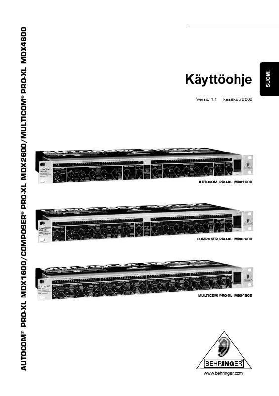 Mode d'emploi BEHRINGER PRO-XL MDX1600