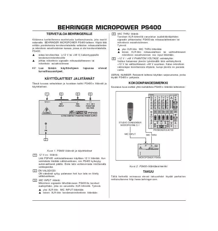 Mode d'emploi BEHRINGER PS400