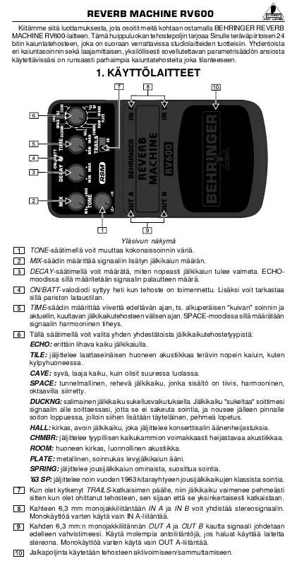 Mode d'emploi BEHRINGER RV600