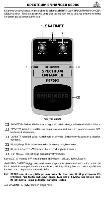 Mode d'emploi BEHRINGER SE200