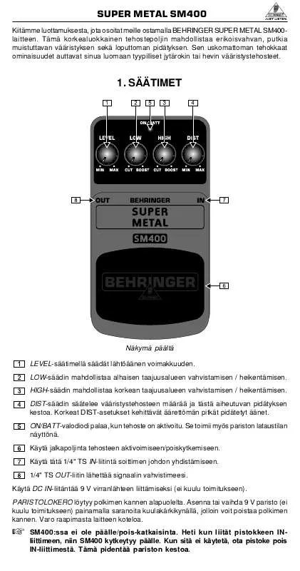 Mode d'emploi BEHRINGER SM400