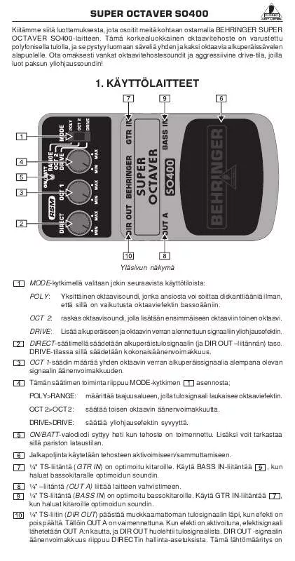 Mode d'emploi BEHRINGER SO400