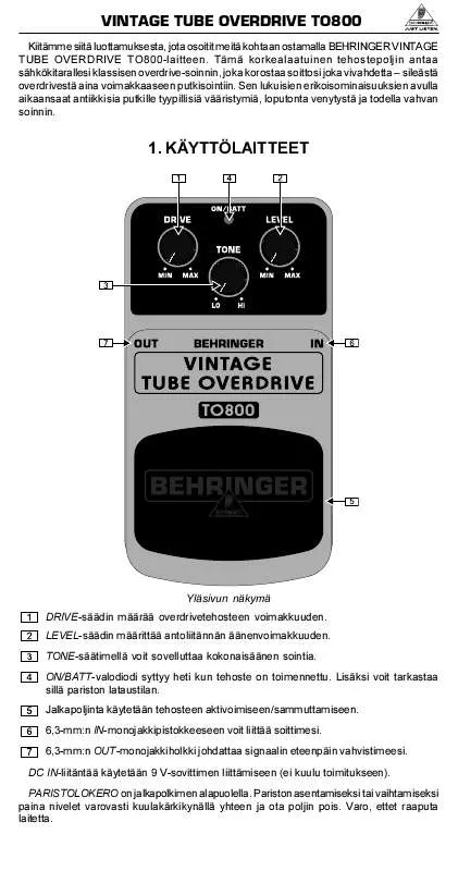 Mode d'emploi BEHRINGER TO800