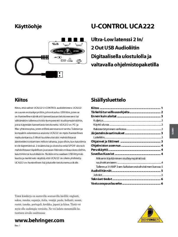 Mode d'emploi BEHRINGER UCA222