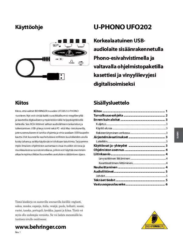 Mode d'emploi BEHRINGER UFO202