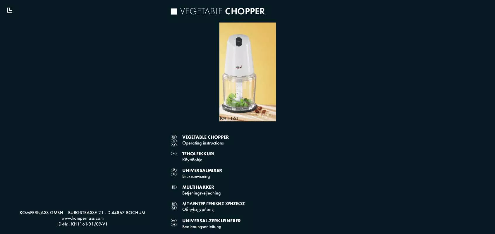 Mode d'emploi BIFINETT KH 1161 VEGETABLE CHOPPER