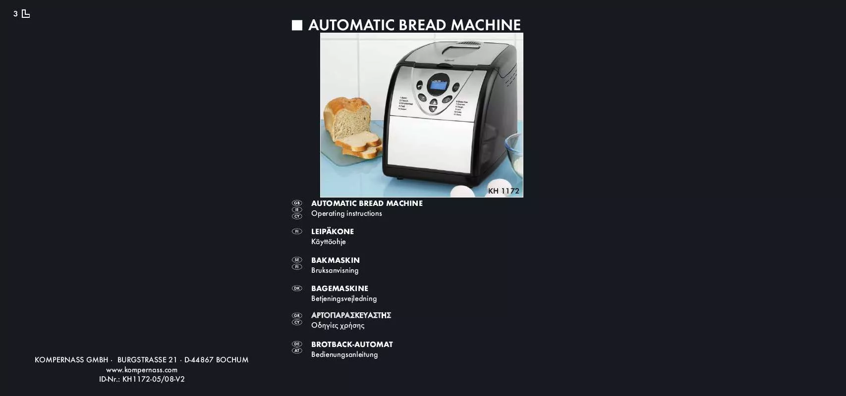 Mode d'emploi BIFINETT KH 1172 AUTOMATIC BREAD MACHINE