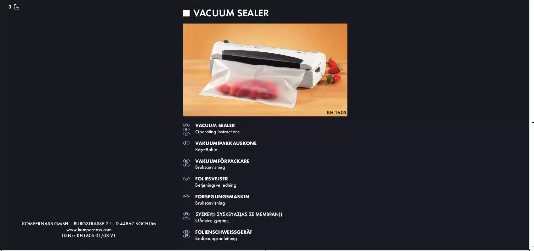 Mode d'emploi BIFINETT KH 1605 VACUUM SEALER