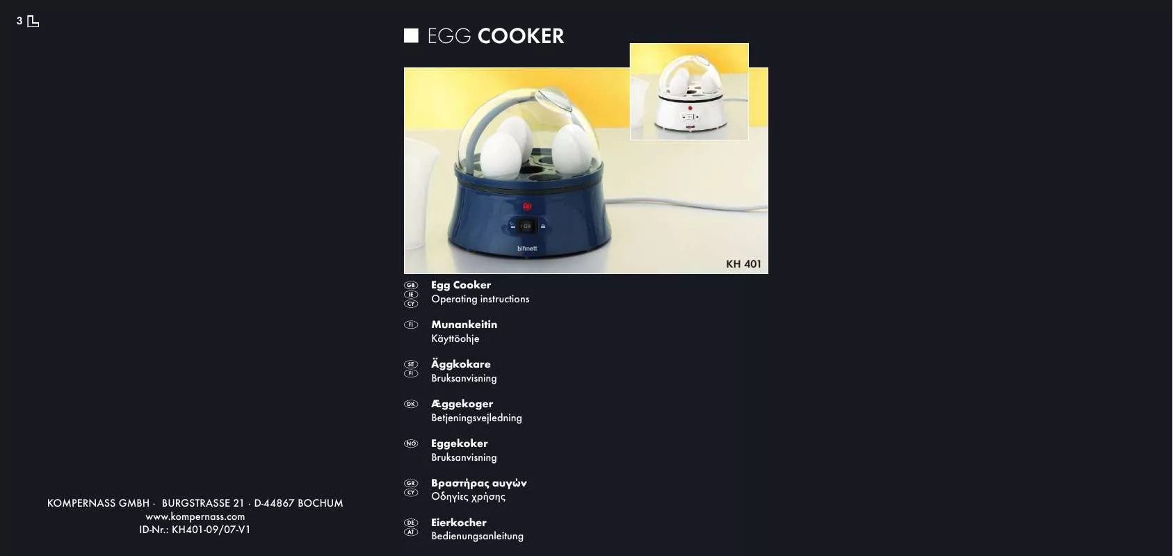 Mode d'emploi BIFINETT KH 401 EGG COOKER