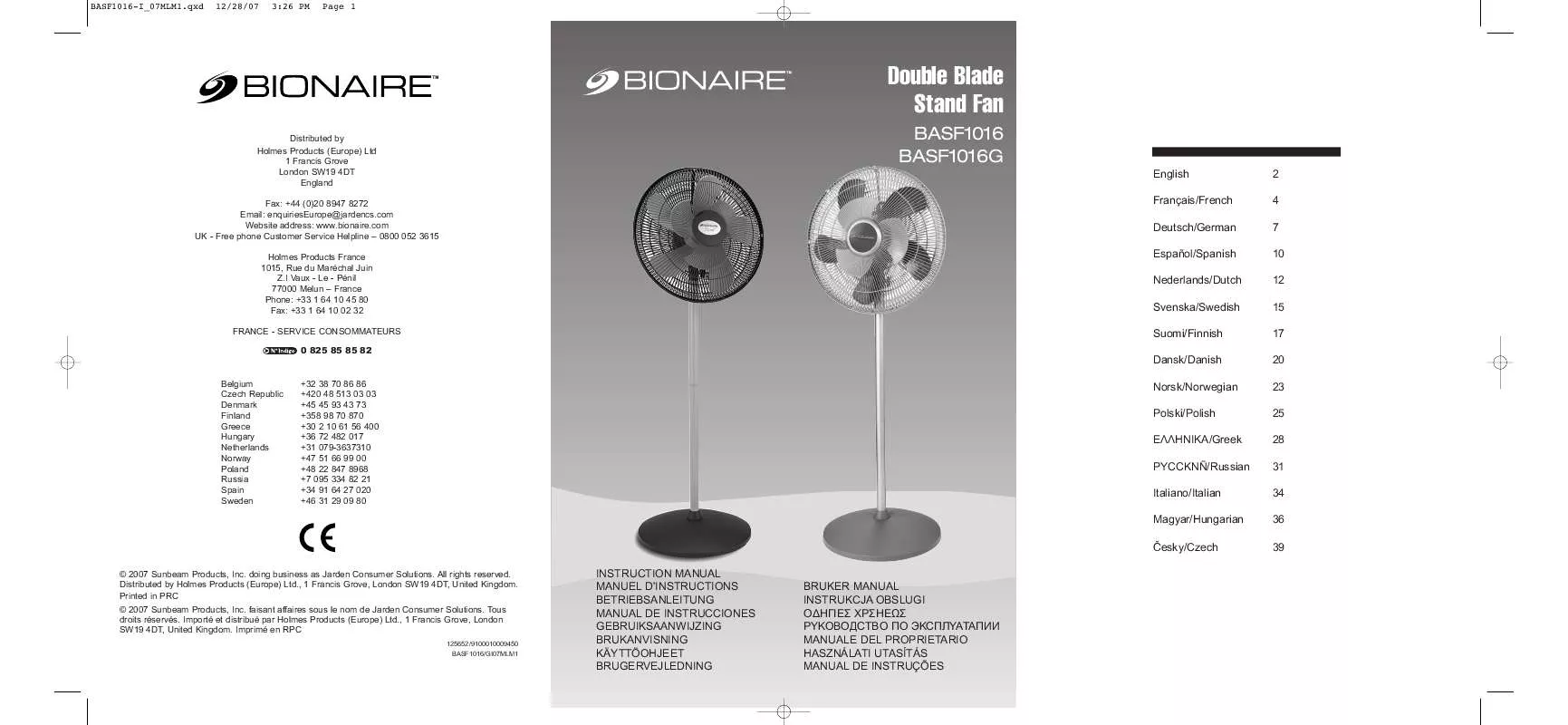 Mode d'emploi BIONAIRE BASF1016G